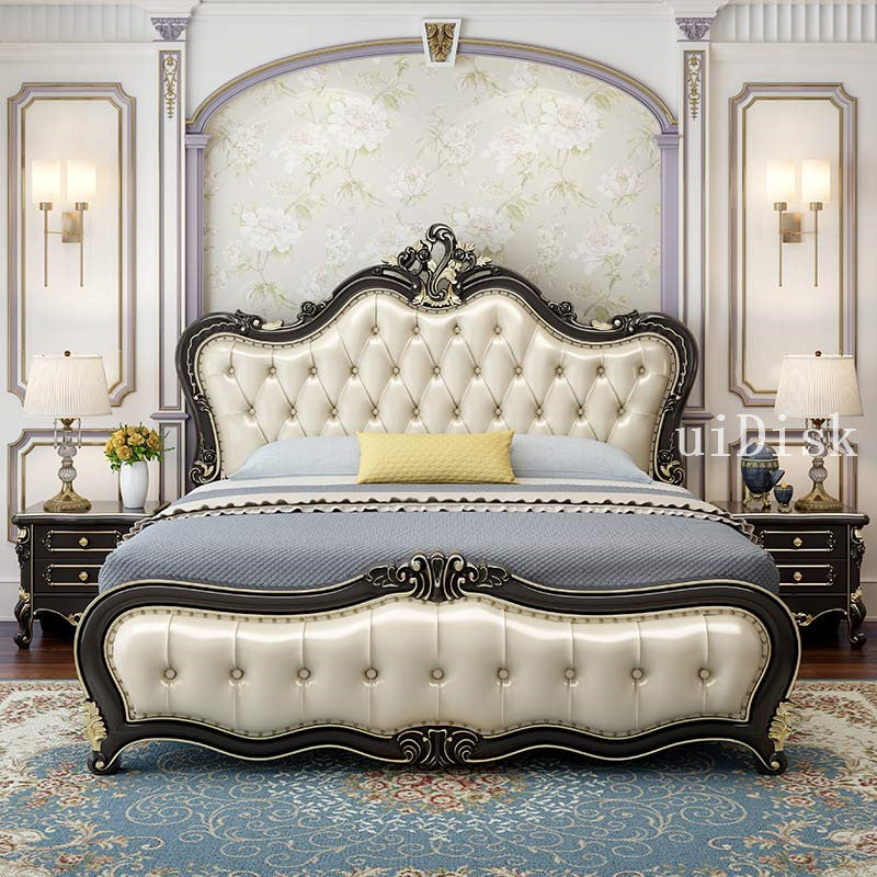 Double bed master bedroom luxury solid wood bed family small family luxury princess bed